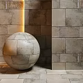 Modern Stone Sphere Decorative Component With Textured Wall And Natural Light 3d model