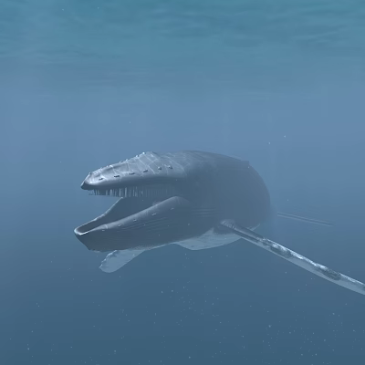 Blue Whale Swimming Underwater With Open Mouth In Blue Ocean Water And Bubbles 3d model