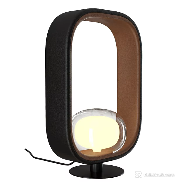 Modern Table Lamp With Black And Brown Frame And Illuminated Transparent Bulb Design 3d model 
