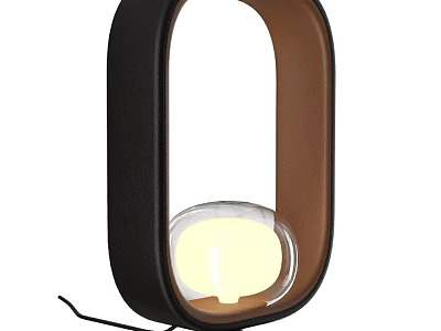 Modern Table Lamp With Black And Brown Frame And Illuminated Transparent Bulb Design 3d model