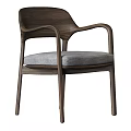 Modern Wooden Dining Chair With Armrests And Gray Padded Seat Design