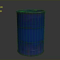 Cylindrical Blue Rusty Metal Barrel With Ribbed Surface On Dark Background