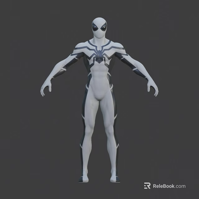 White And Black Costumed Game Movie Character With Mask And 3D Full Body Rendering 3d model 