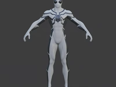 White And Black Costumed Game Movie Character With Mask And 3D Full Body Rendering 3d model