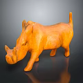 Handcrafted Orange Rhinoceros Sculpture Standing With Horn Ears Tail On Black Background
