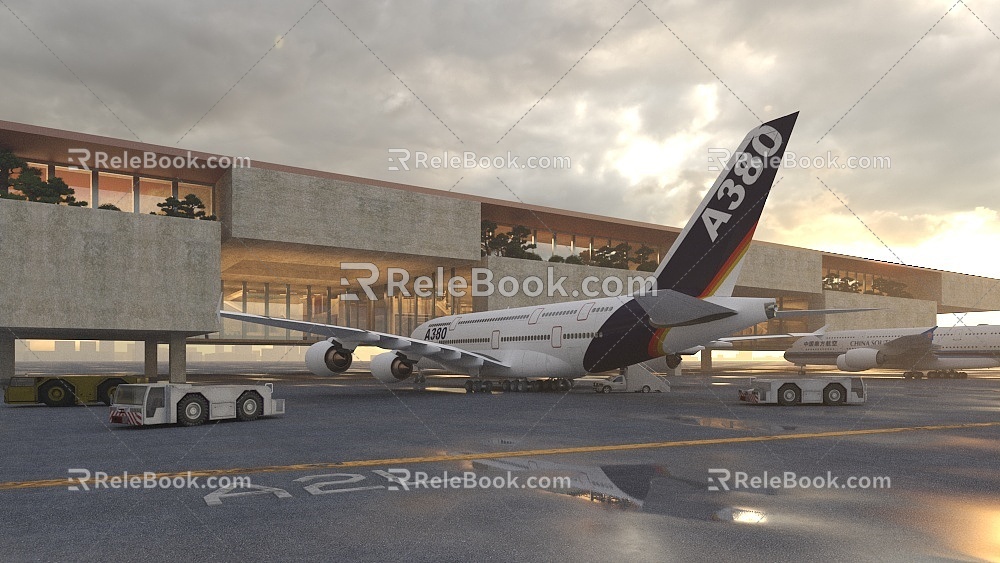 Modern airport aircraft airport artistic conception airport people 3d model