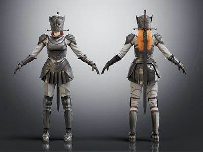 Modern Game Character Knight Girl Samurai Girl 3d model