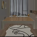 Tatami Bedroom Interior Design With Wooden Tatami Bed Window Curtain Storage Cabinets And Patterned Rug