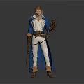 Red Haired Adventurer In Blue Coat With Wolf Companion And Whip Sword Equipment