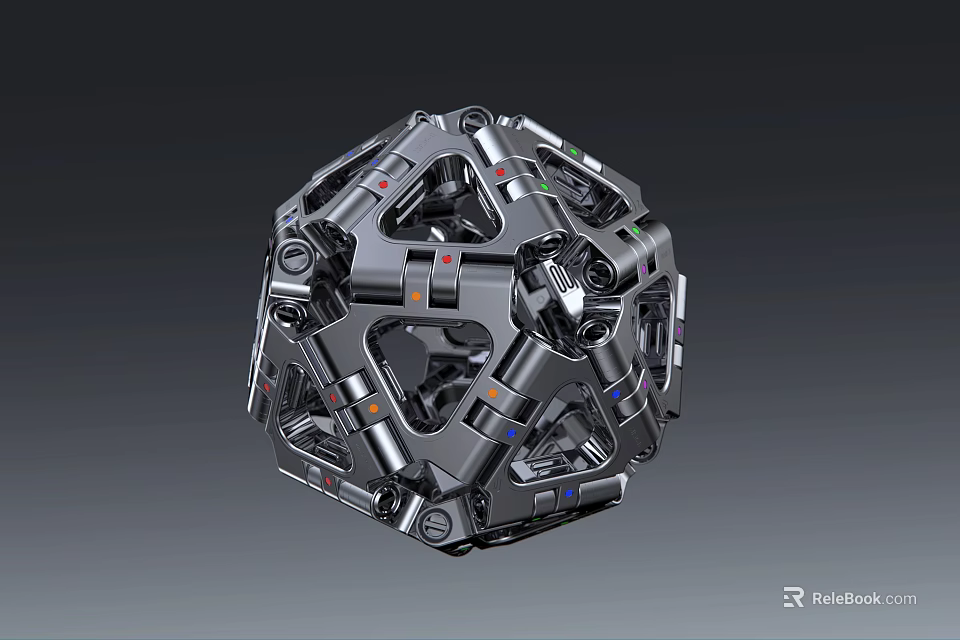 Modern Decorative Ornament Set With Mechanical Spherical Structure And Metallic Texture 3d model 