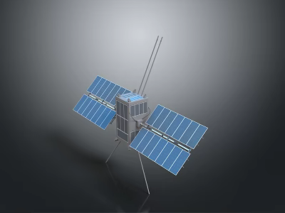 Detailed Satellite Model With Solar Panels Antennas Support Legs And Body Structure 3d model