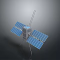 Detailed Satellite Model With Solar Panels Antennas Support Legs And Body Structure
