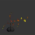Minimalist Modern Floral Arrangement With Dark Vase Slender Branches Red And Yellow Leaves
