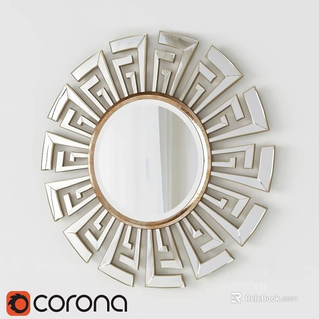 Circular Mirror with Greek Key Pattern Frame Gold and Silver Accents for Modern Interior 3d model 