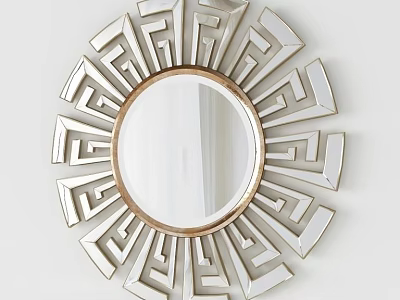 Circular Mirror with Greek Key Pattern Frame Gold and Silver Accents for Modern Interior 3d model