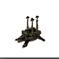 Fantasy Turtle Creature Featuring Mushroom Stalks Island-Like Shell and Tiny White Animal on Back