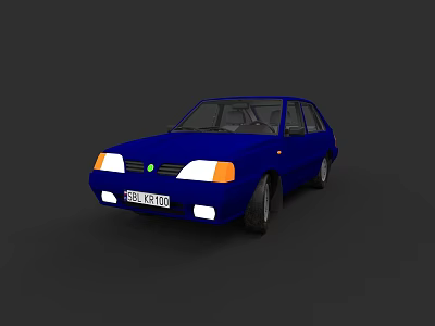 Blue Vintage Hatchback Car With Round Headlights And White License Plate On Dark Background 3d model