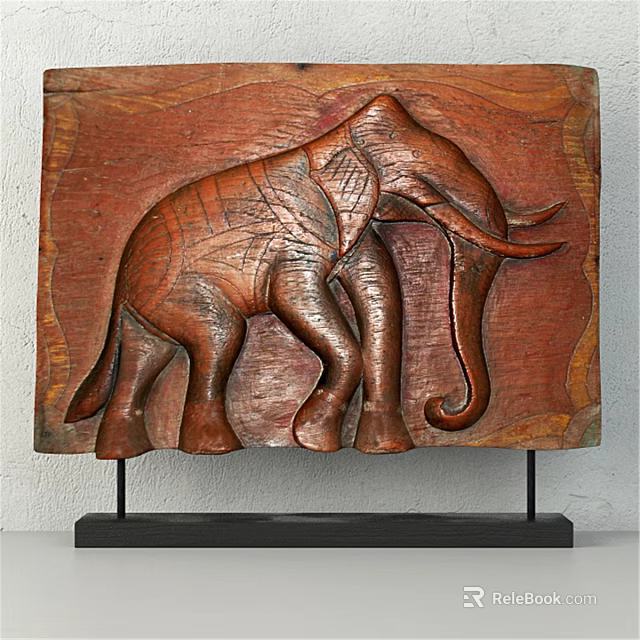 Wooden Elephant Wall Decor with Intricate Carved Details and Natural Wood Texture 3d model 