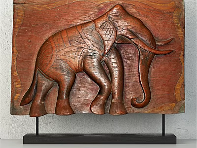 Wooden Elephant Wall Decor with Intricate Carved Details and Natural Wood Texture 3d model