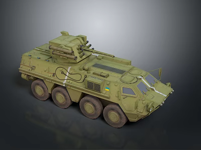 Green Six Wheeled Military Tank With Roof Mounted Machine Gun And Exterior Details 3d model