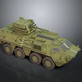Green Six Wheeled Military Tank With Roof Mounted Machine Gun And Exterior Details