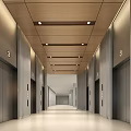 Modern Elevator Lobby Interior With Wooden Ceiling And Recessed Lights