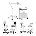 Adjustable Medical Examination Tables and Treatment Chairs with Grey Cushions and White Frames