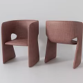 Two Modern Upholstered Leisure Chairs In Warm Brown Fabric With Curved Armrests And Sleek Profile
