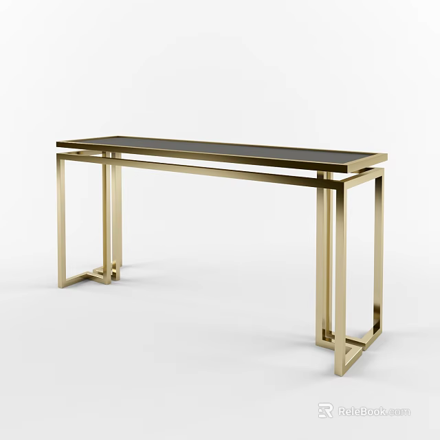 Modern Console Table With Gold Metal Frame Black Top And Sleek Design 3d model 