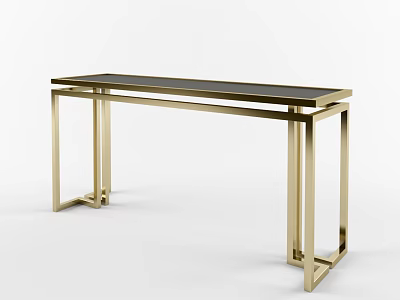 Modern Console Table With Gold Metal Frame Black Top And Sleek Design 3d model