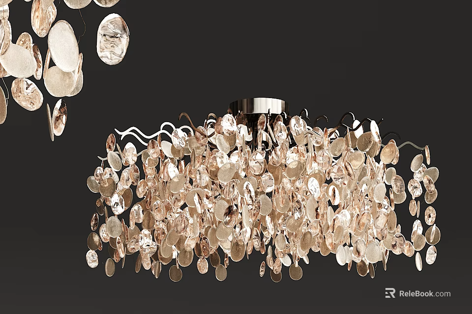 Elegant Chandelier With Numerous Leaf Shaped Glass Elements For Interior Lighting 3d model