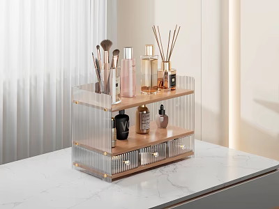 Perfume Cosmetic Organizer On Vanity Table With Transparent Design 3d model