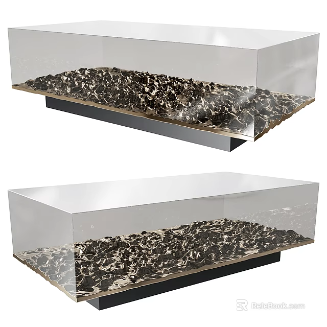 Transparent Glass Coffee Table With Black Gravel Inside And Black Base Design 3d model 