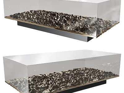 Transparent Glass Coffee Table With Black Gravel Inside And Black Base Design 3d model