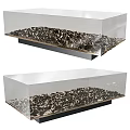 Transparent Glass Coffee Table With Black Gravel Inside And Black Base Design