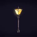 Vintage Outdoor Street Lamp Furniture With Illuminated Yellow Shade And Metal Pole