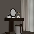 Modern Dressing Table with Round Mirror Decorative Vase and Small Ornaments 3d model