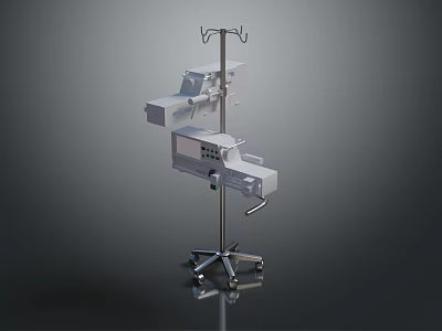 Mobile Medical Equipment with Display Screen Control Panel and Hanger on Metal Stand 3d model