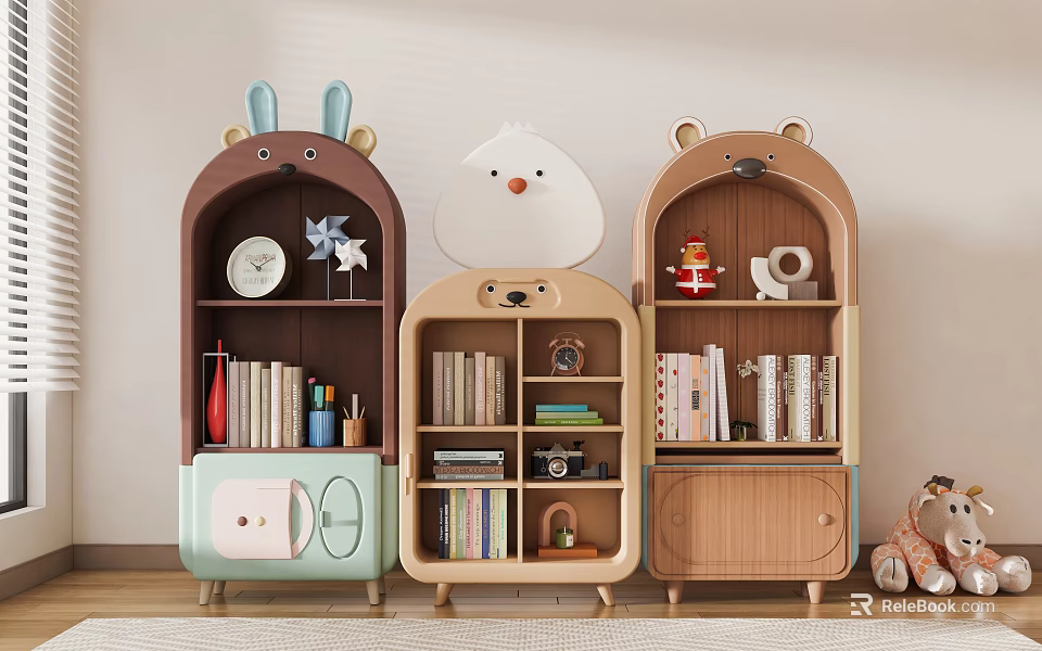 Kids Style Animal Shaped Decorative Cabinets With Bookshelves And Storage For Toys 3d model 