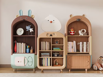 Kids Style Animal Shaped Decorative Cabinets With Bookshelves And Storage For Toys 3d model