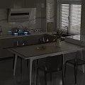 Modern Kitchen Dining Table Set with Transparent Chairs and Flower Vase on Marble Countertop