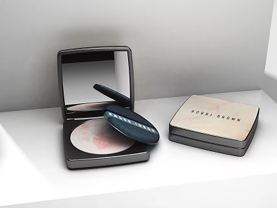 GOSHI BEAUTY Powder Compact With Open Case Puff And Closed Box Cosmetic Product 3d model