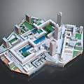 Cartoon Style 3D Castle Complex Model With Towers Courtyards Green Areas And Water Features