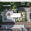 Modern Courtyard Garden Design With Stone Paving Lawn Area Greenery And Circular Outdoor Seating