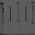 Modern Shower Head Designs With Water Flow On Gray Wall And LED Lights