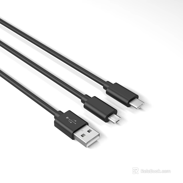 Black USB Charging Data Transfer Cables for Mobile Phones with Multiple Connectors 3d model