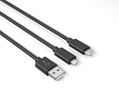Black USB Charging Data Transfer Cables for Mobile Phones with Multiple Connectors 3d model
