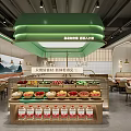 Bright Modern Restaurant Interior With Fresh Fruit Display Counter Bottled Drinks And Tables Chairs