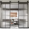 Modern Glass Sliding Doors With Black Frame For Living Room Interior Design
