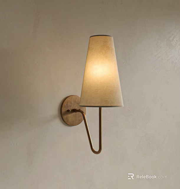 Sleek Illuminated Wall Light with Conical Fabric Shade and Metal Mount on Light Colored Wall 3d model 